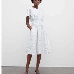 Club Monaco Abstract Printed Swing White Blue Cotton Linen A-Line Summer Dress